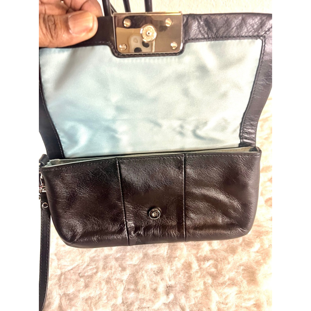 Coach Kristin Black Leather Buckle Flap Closure Clutch Wristlet Wallet - Picture 7 of 9